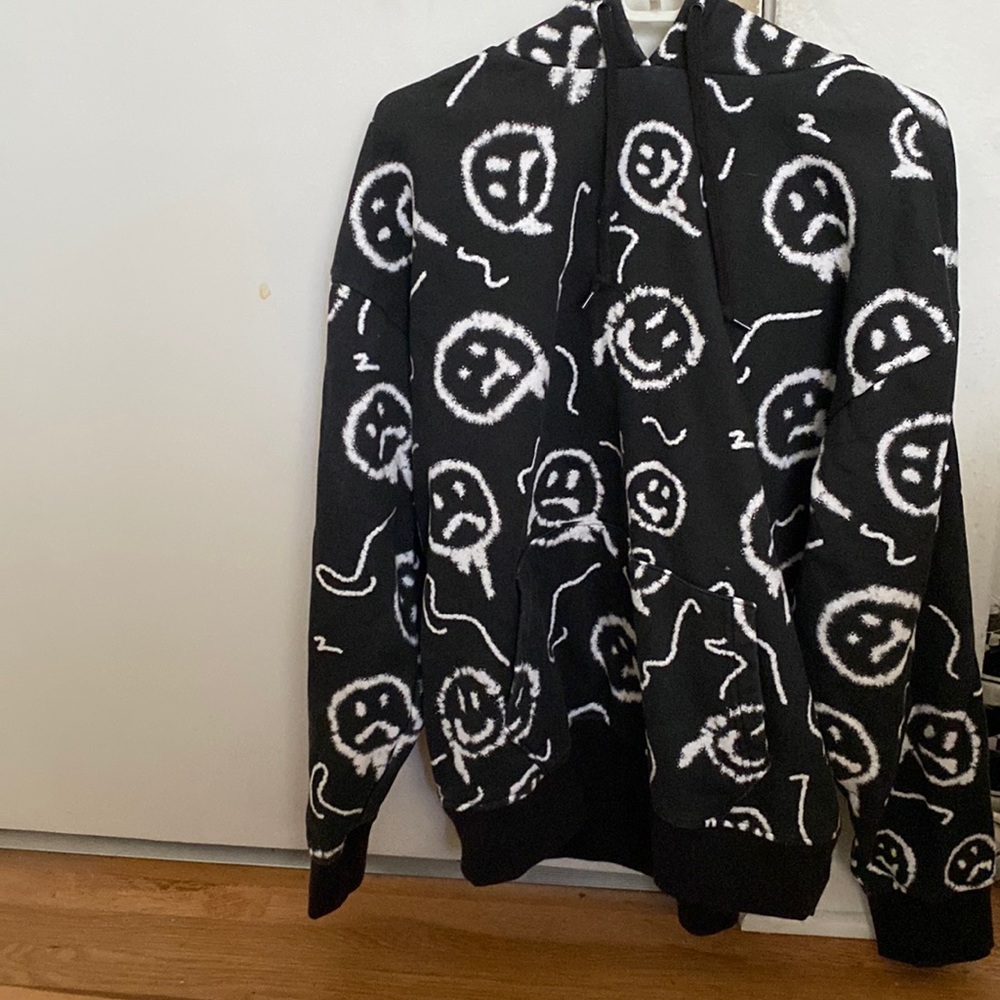 black and white sad face hoodie empyre brand from zumiez